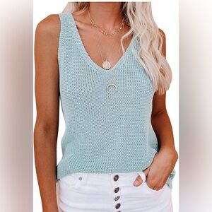 Women's Summer V Neck Knit Tank Tops Casual Loose Sleeveless Cami Blouse Shirts